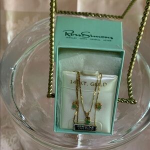 Ross-Simons 14K Gold & Emerald Necklace & Earrings for May Birthstone Baby NWOT